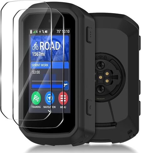 حافظة سيليكون متوافقة مع Garmin Edge 850/550 + 2 واقي شاشة من الزجاج المقوى، غطاء سيليكون ناعم حماية شاملة ضد الصدمات in Kuwait