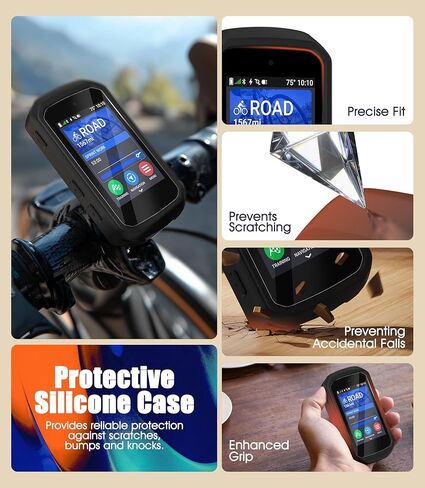 حافظة سيليكون متوافقة مع Garmin Edge 850/550 + 2 واقي شاشة من الزجاج المقوى، غطاء سيليكون ناعم حماية شاملة ضد الصدمات in Kuwait