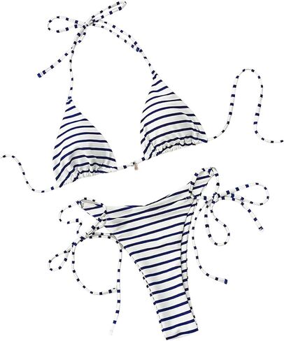 أطقم بيكيني نسائية مخططة من GORGLITTER بدلة سباحة رفيعة مطرزة على شكل مثلث بدلة استحمام لطيفة لمنتجع Y2K in Kuwait