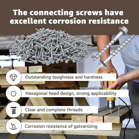 #9 × 1-1/2" براغي موصل SD مع كم التركيب/مسامير شماعات الرافعة شديدة التحمل/ رأس سداسية 1/4 بوصة بقطر 0.370 بوصة، استبدل SD9112R500 و10D مسمار - حماية من الصدأ من 4 طبقات (500-Qty) in Kuwait