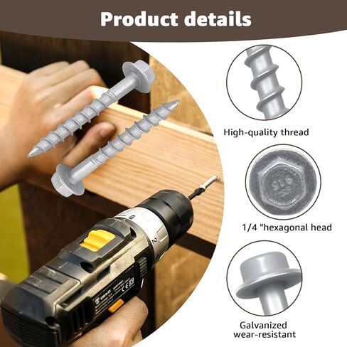 #9 × 1-1/2" براغي موصل SD مع كم التركيب/مسامير شماعات الرافعة شديدة التحمل/ رأس سداسية 1/4 بوصة بقطر 0.370 بوصة، استبدل SD9112R500 و10D مسمار - حماية من الصدأ من 4 طبقات (500-Qty) in Kuwait