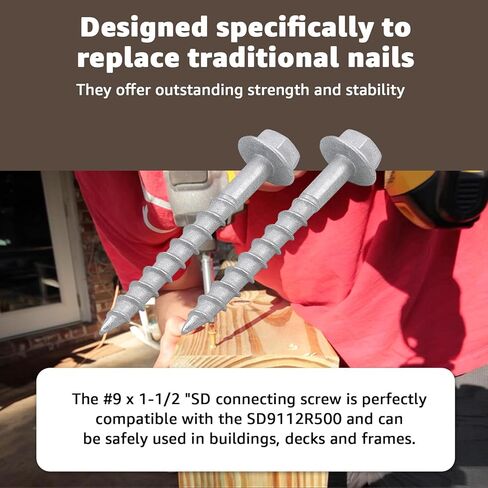 #9 × 1-1/2" براغي موصل SD مع كم التركيب/مسامير شماعات الرافعة شديدة التحمل/ رأس سداسية 1/4 بوصة بقطر 0.370 بوصة، استبدل SD9112R500 و10D مسمار - حماية من الصدأ من 4 طبقات (500-Qty) in Kuwait