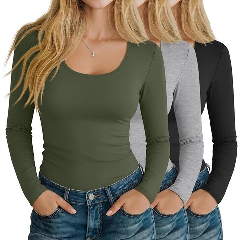 3 Pack Women's Plus Size Under Scrubs Long Sleeve Scoop Neck Knit Shirts Slim Fit Soft Comfy Nurse Base Layer in Saudi Arabia