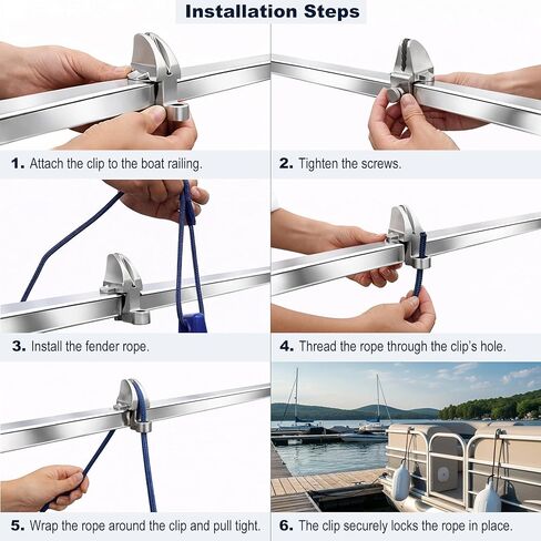 -1" Stainless Steel Boat Fender Clips,Pontoon Boat Square Rail Fender Hangers/Adjusters/Clips Hangers,(for 1" Square Fender Poles), Work with Pontoon Bumpers for Docking. in Saudi Arabia