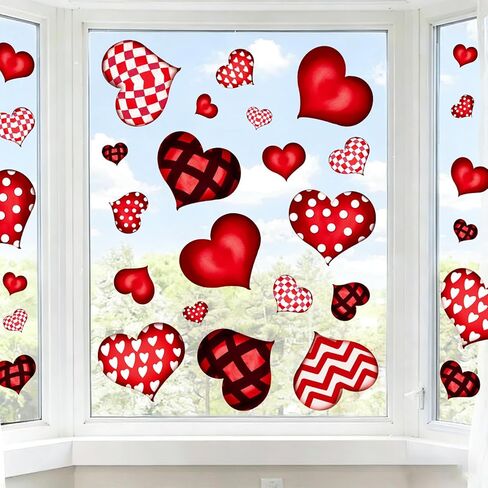 Valentines Day Window Clings: 6 Sheets Large Rustic Vintage Heart Window Decal Decorations, Farmhouse Red Black Valentine's Day Heart Stickers for Kids Home School Classroom Office Wedding in Saudi Arabia
