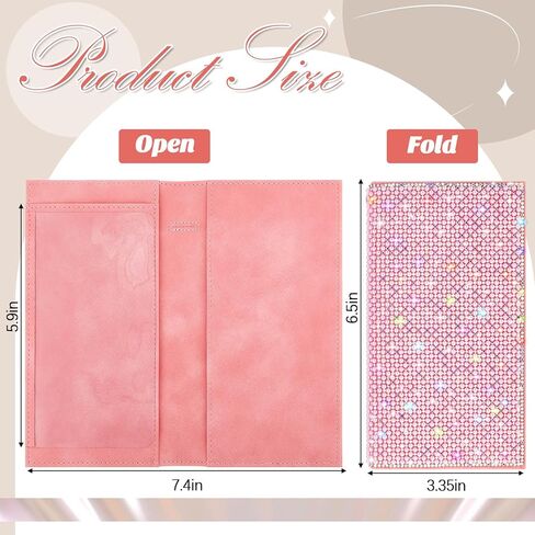 Checkbook Covers for Women Glitter Personal Checkbook with Duplicate Check Gift for Christmas Bling Rhinestone Pink Pearl Diamond Rfid Blocking PU Leather Register Wallet with Pen Insert and Divider in Saudi Arabia