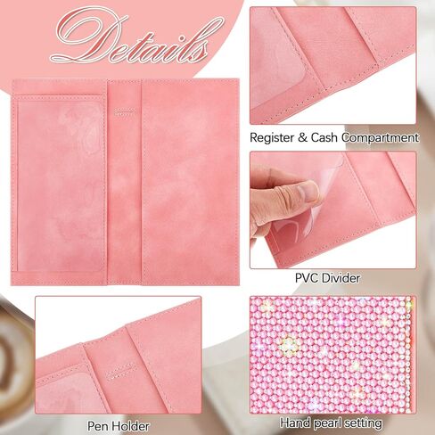 Checkbook Covers for Women Glitter Personal Checkbook with Duplicate Check Gift for Christmas Bling Rhinestone Pink Pearl Diamond Rfid Blocking PU Leather Register Wallet with Pen Insert and Divider in Saudi Arabia