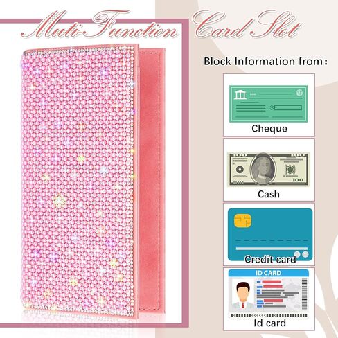 Checkbook Covers for Women Glitter Personal Checkbook with Duplicate Check Gift for Christmas Bling Rhinestone Pink Pearl Diamond Rfid Blocking PU Leather Register Wallet with Pen Insert and Divider in Saudi Arabia