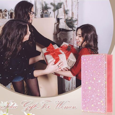 Checkbook Covers for Women Glitter Personal Checkbook with Duplicate Check Gift for Christmas Bling Rhinestone Pink Pearl Diamond Rfid Blocking PU Leather Register Wallet with Pen Insert and Divider in Saudi Arabia