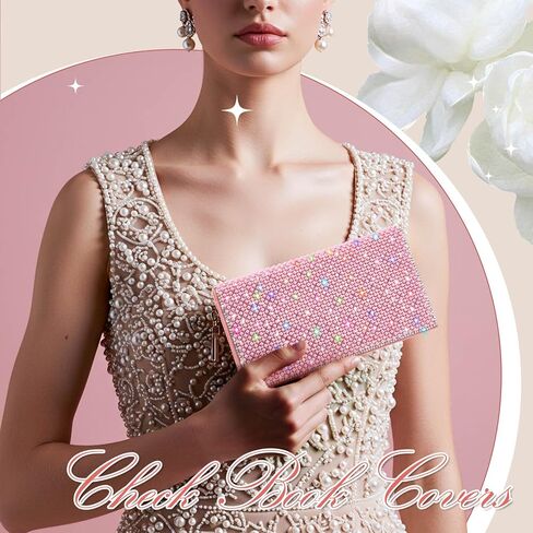 Checkbook Covers for Women Glitter Personal Checkbook with Duplicate Check Gift for Christmas Bling Rhinestone Pink Pearl Diamond Rfid Blocking PU Leather Register Wallet with Pen Insert and Divider in Saudi Arabia