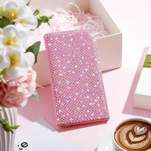 Checkbook Covers for Women Glitter Personal Checkbook with Duplicate Check Gift for Christmas Bling Rhinestone Pink Pearl Diamond Rfid Blocking PU Leather Register Wallet with Pen Insert and Divider in Saudi Arabia