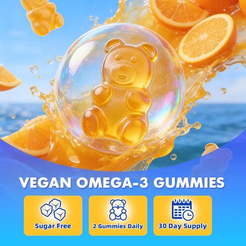 Vegan Omega-3 Gummies - 1600mg with 600mg EPA & 400mg DHA. High Absorption Formula. Delicious Orange Flavor - 60 Gummies in Saudi Arabia