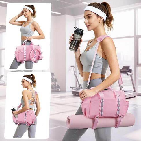 حقيبة رياضية صغيرة مع حامل بساط اليوغا للنساء والرجال حقيبة دفل رياضية صغيرة مع حجرة رطبة وسحاب مضاد للسرقة 14 بوصة حقيبة تمرين خفيفة الوزن للبيلاتيس - أسود in Kuwait