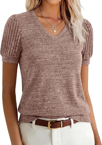 ANRABESS Womens Tops Short Sleeve Sweaters Dressy Casual V Neck Summer Tunic Blouses Cute Work Shirts 2026 Trendy Clothes in Saudi Arabia