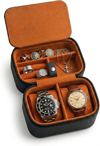 Watch Travel Case for 2 Watches/Premium Leather-Watch Storage box/Travel Organizer Case for Men in Saudi Arabia