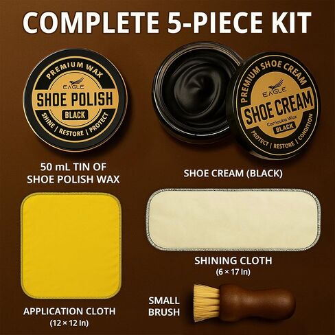 Eagle Shoe Shine Kit – 5-Piece Leather Shoe Polish & Cream Set with Brush & Cloths in Saudi Arabia