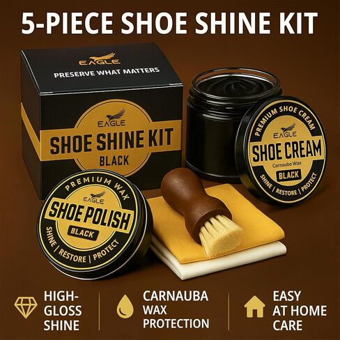 Eagle Shoe Shine Kit – 5-Piece Leather Shoe Polish & Cream Set with Brush & Cloths in Saudi Arabia