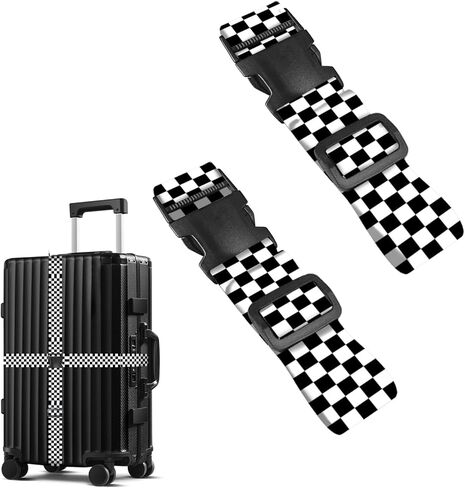Nuxovilar Luggage Straps of 2 Set Black and White Checkerboard Pattern, Durable Material 1.96 * 70.86 Inches for Suitcases, Travel Essentials for 22-28 Inch Luggage, Great for Minimalist Travelers in Saudi Arabia