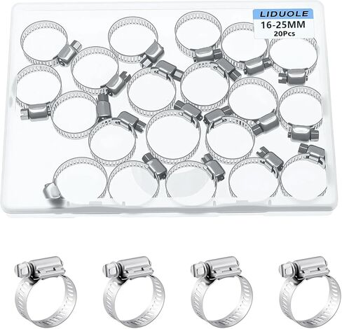 5/8-1 Inch Hose Clamp Stainless Steel Worm Gear Adjustable Hose Clamps 16-25MM Metal Hoseclamp for Radiator Automotive Pipe Fuel Line (Pack of 20Pcs) in Saudi Arabia