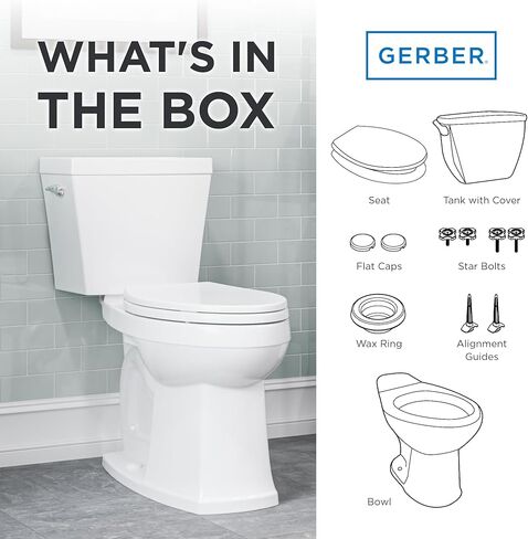 مرحاض Gerber Avalanche Select 1.28 GPF مكون من قطعتين مع سطح هادئ ونظيف، ارتفاع كرسي ADA، مقعد خشن 12 بوصة، إغلاق ناعم ومجموعة تثبيت مع حلقة شمع، أبيض، GRS48211E in Saudi Arabia
