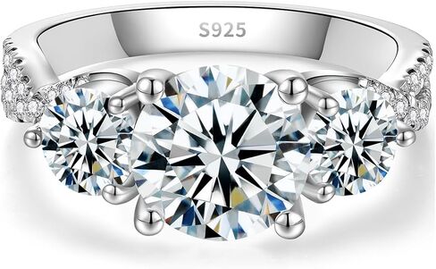 Moissanite Engagement Ring for Women, 3 Stone D Color VVS1, 925 Sterling Silver with 18K White Gold Plated, Moissanite Wedding Ring, Anniversary Promise Ring with Gift Box, Size 4.5-9 in Saudi Arabia