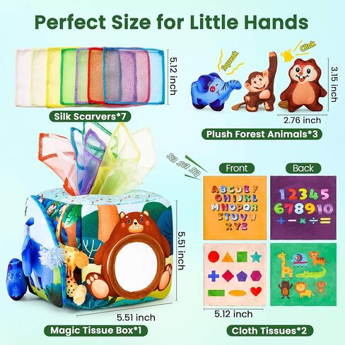 Baby Tissue Box Toy - Baby Toys 6-12 Months Montessori Toys for 6 7 8 9 12 Month Old Baby Must Haves Learning Educational Toy with Stuffed Animals Crinkle Sensory Toys for 1 Year Old Girl Boy Gifts in Saudi Arabia