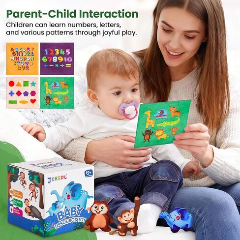 Baby Tissue Box Toy - Baby Toys 6-12 Months Montessori Toys for 6 7 8 9 12 Month Old Baby Must Haves Learning Educational Toy with Stuffed Animals Crinkle Sensory Toys for 1 Year Old Girl Boy Gifts in Saudi Arabia