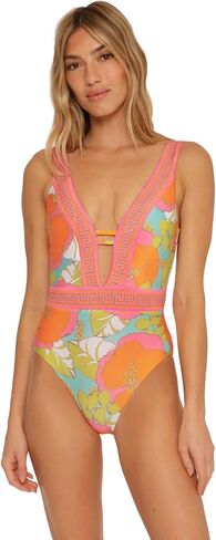 Playa De Flor Plunge One Piece Swimsuit, Multi, 14 in Saudi Arabia