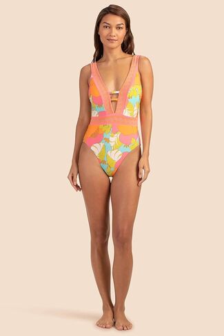 Playa De Flor Plunge One Piece Swimsuit, Multi, 14 in Saudi Arabia