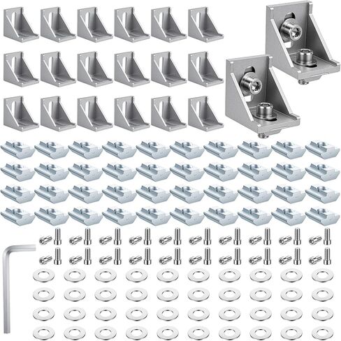 20 Set 4040 Series Aluminum Extrusion Connector Kit, Includes 20 pcs Corner Brackets, 40 M8 T-Slot Nuts, 1pc Wrench for Industrial Aluminum Profile Accessories, Silver in Saudi Arabia