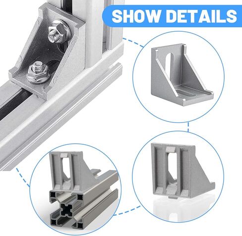 20 Set 4040 Series Aluminum Extrusion Connector Kit, Includes 20 pcs Corner Brackets, 40 M8 T-Slot Nuts, 1pc Wrench for Industrial Aluminum Profile Accessories, Silver in Saudi Arabia