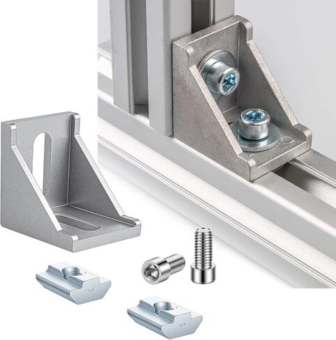 20 Set 4040 Series Aluminum Extrusion Connector Kit, Includes 20 pcs Corner Brackets, 40 M8 T-Slot Nuts, 1pc Wrench for Industrial Aluminum Profile Accessories, Silver in Saudi Arabia