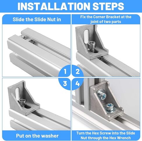 20 Set 4040 Series Aluminum Extrusion Connector Kit, Includes 20 pcs Corner Brackets, 40 M8 T-Slot Nuts, 1pc Wrench for Industrial Aluminum Profile Accessories, Silver in Saudi Arabia