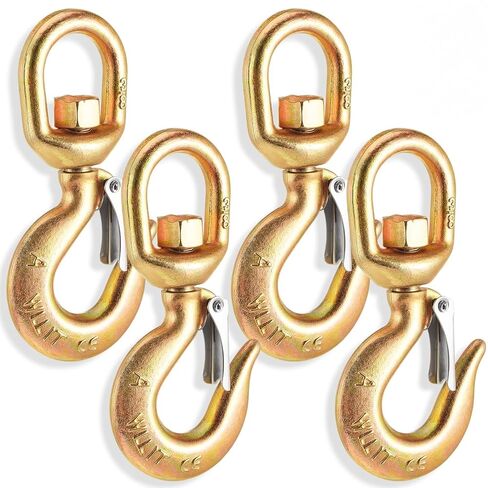 Hicarer 4 Pack 1 Ton Swivel Hook with Safety Latch, G70 Heavy Duty Forged Steel Trailer Chain Hooks, 2200 lbs Capacity for Trailer, Tow Strap & Lifting, Port Log Transportation in Saudi Arabia