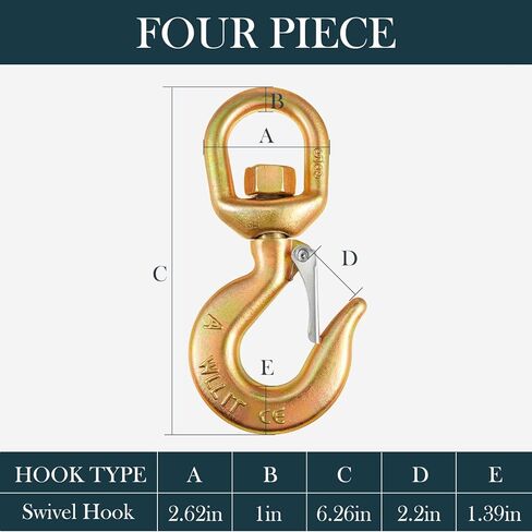 Hicarer 4 Pack 1 Ton Swivel Hook with Safety Latch, G70 Heavy Duty Forged Steel Trailer Chain Hooks, 2200 lbs Capacity for Trailer, Tow Strap & Lifting, Port Log Transportation in Saudi Arabia