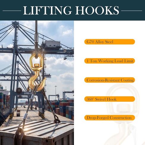 Hicarer 4 Pack 1 Ton Swivel Hook with Safety Latch, G70 Heavy Duty Forged Steel Trailer Chain Hooks, 2200 lbs Capacity for Trailer, Tow Strap & Lifting, Port Log Transportation in Saudi Arabia