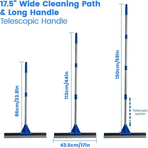 Floor Squeegee for Concrete Floor, 17.5" Heavy Duty Squeegee Broom for Floor, Commercial Scrubber Mop with Extendable Long Handle, Bathroom Tile Shower Glass Window in Saudi Arabia