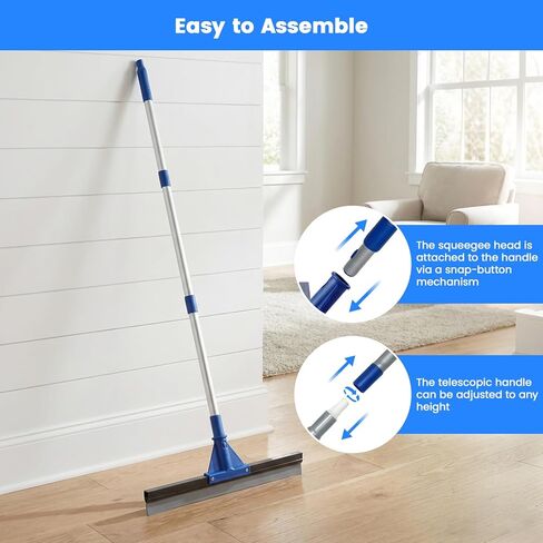 Floor Squeegee for Concrete Floor, 17.5" Heavy Duty Squeegee Broom for Floor, Commercial Scrubber Mop with Extendable Long Handle, Bathroom Tile Shower Glass Window in Saudi Arabia