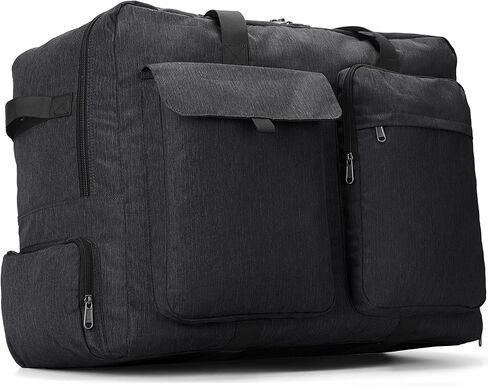 حقيبة دفل كبيرة للسفر للرجال والنساء، حقيبة دفل مقاومة للماء قابلة للطي سعة 80 لتر و100 لتر و120 لتر، حقيبة قابلة للتعبئة مع حجرة أحذية لحقيبة عطلة نهاية الأسبوع في صالة الألعاب الرياضية الليلية (أسود، 100 لتر) in Kuwait