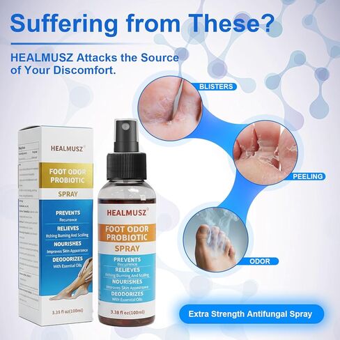 HEALMUSZ Athletes بخاخ القدم المضاد للفطريات، علاج فطريات القدم للتخفيف السريع، بخاخ للتحكم في الحكة والرائحة للرجال والنساء والأحذية. in Kuwait
