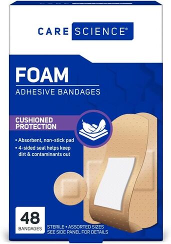 ضمادة لاصقة رغوية من كير ساينس، 48 قطعة بأحجام متنوعة | ضمادات لاصقة رغوية للجروح، مع غطاء حماية للجروح يدوم لمدة 8 ساعات، وتضميد ذاتي اللصق غير لاصق in Kuwait