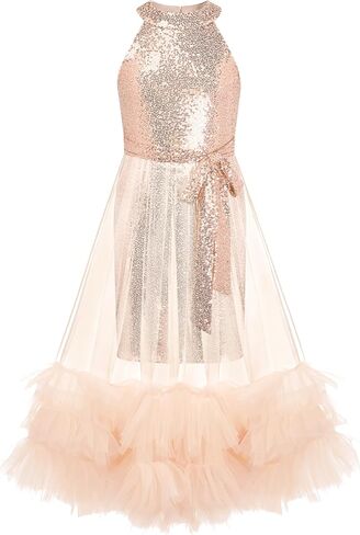 GRACE KARIN Girls Sequin Party Dress Formal Sparkly Pageant Tulle Maxi Teen Prom Halter Dresses for 7-14 Years in Saudi Arabia