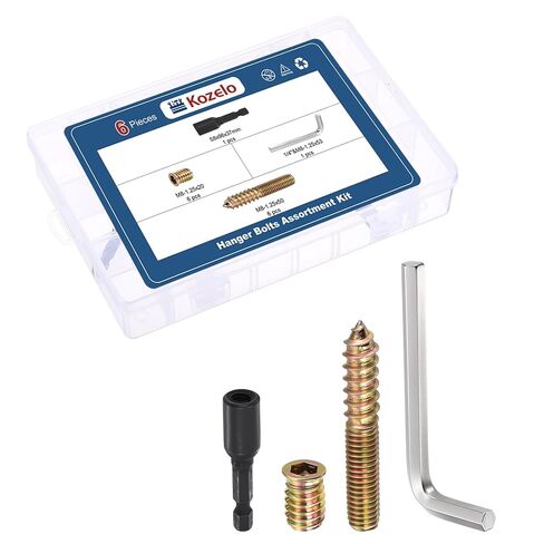 6pcs Hanger Bolts with Driver Wrench Threaded Insert Nut - [M8-1.25x60] Double Headed Wood Dowel Self Tapping Screw Assortment Kit for Wood Furniture, Colored Zinc Coating in Saudi Arabia