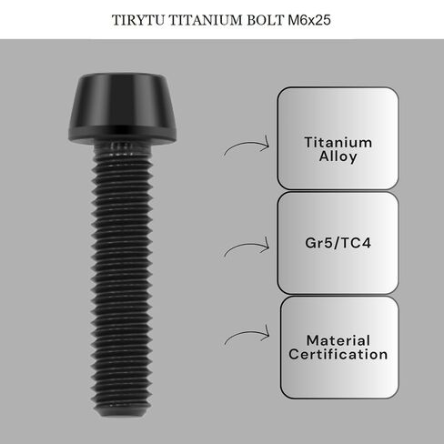 مسامير تيتانيوم M6x25mm - براغي مقبس سداسية ذات رأس مدبب للدراجة والدراجات النارية والبحرية | مقاومة للتآكل في الظروف المالحة/الرطبة، ومثبتات خفيفة الوزن | أسود (6 قطعة in Kuwait