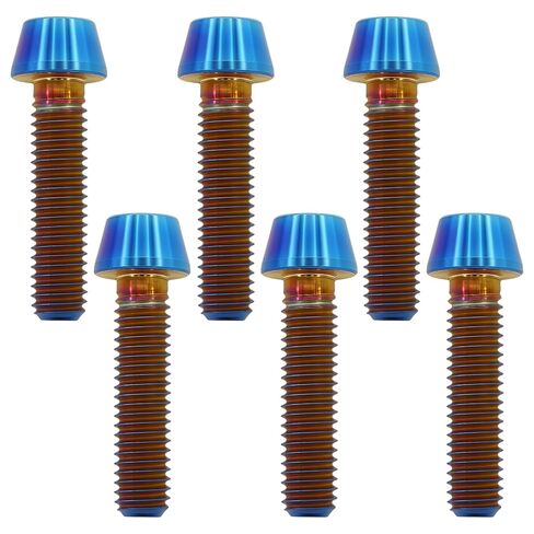 مسامير تيتانيوم M6x25mm - براغي مقبس سداسية ذات رأس مدبب للدراجة والدراجات النارية والبحرية | مقاومة للتآكل في الظروف المالحة/الرطبة، ومثبتات خفيفة الوزن | أسود (6 قطعة in Kuwait