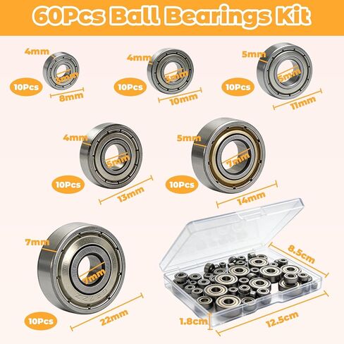 60 قطعة مجموعة محامل الكرات 693ZZ 623ZZ 624ZZ 685ZZ 687ZZ 627ZZ 6 أحجام محامل صغيرة مجموعة متنوعة محامل مزدوجة معدنية مختومة محمية الكربون الصلب محامل الأخدود العميق in Kuwait