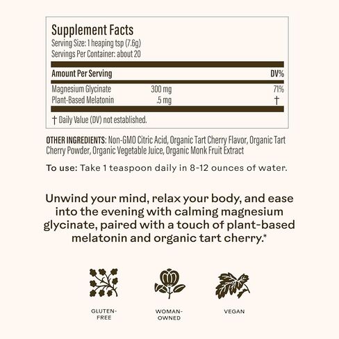 ملعقة خشبية خليط مشروب مسحوق جليسينات المغنيسيوم السحري بالأعشاب (تارت الكرز) | 300 ملغ من المغنيسيوم، 0.5 ملغ من الميلاتونين النباتي | مكمل ليلي مهدئ | مسحوق دعم النوم من إيزي ميكس، نباتي | 3.7 أوقية in Kuwait
