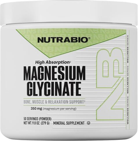 NutraBio Magnesium Glycinate Powder for Sleep- Sleep Supplement, Supports Relaxation, Heart Health, and Metabolism- 350 mg- Unflavored Drink Mix- 50 Servings in Saudi Arabia