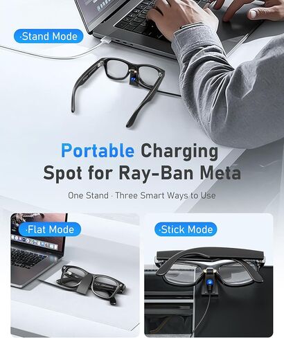 Portable Charging Spot Compatible with Ray-Ban Meta Smart Glasses Gen 1 & 2 & Oakley Meta HSTN, Magnetic USB-C Charging Stand with Stick/Stand/Flat Modes, Aluminum Holder in Saudi Arabia