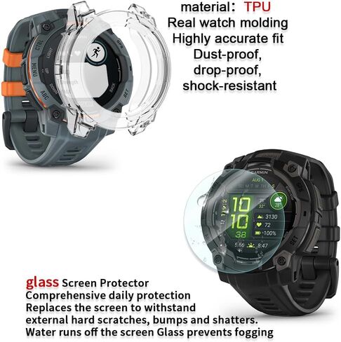 متوافق مع مجموعة واقي الشاشة والجراب مقاس 45 مم من Garmin Instinct 3، طبقة واقية من الزجاج المقوى عالي الدقة مضاد للخدش وغطاء إطار ناعم من مادة TPU (عبوة من 3+1) in Kuwait